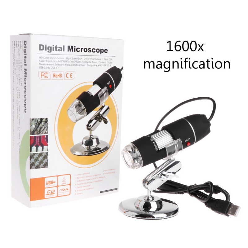 8LED 1600x USB Microscope numérique lentille électronique lumière loupe biologique Endoscope caméra support vidéo