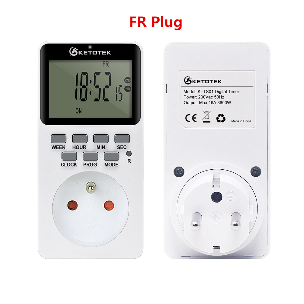 Digital Timer Switch Socket With Timer Outlet Energy Saving Kitchen Timer Week Hour Counter Programmable Socket UK/EU/US/FR Plug: FR Type