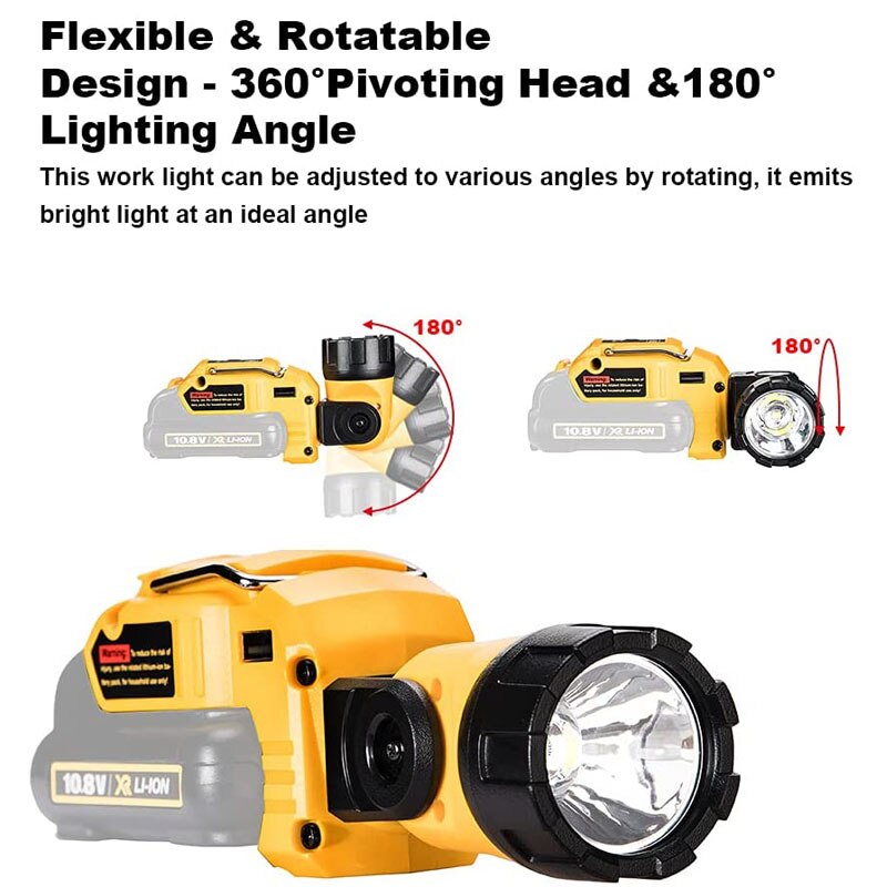 Arbeitsleuchte für makita und dewalt, taschenlampe dcl 510 10.8v li-ion-akku 12v led-akku, kabelloser arbeitsscheinwerfer, tragbarer scheinwerfer