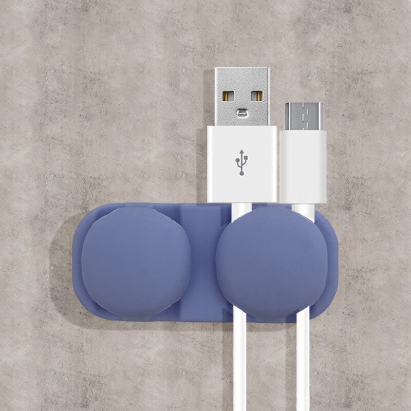 Tidy Management Clips Desktop Silicone Cable Organizer Flexible Usb Cord Winder Protector Holder for Mouse Keyboard Earphone: 4 Holes Purple