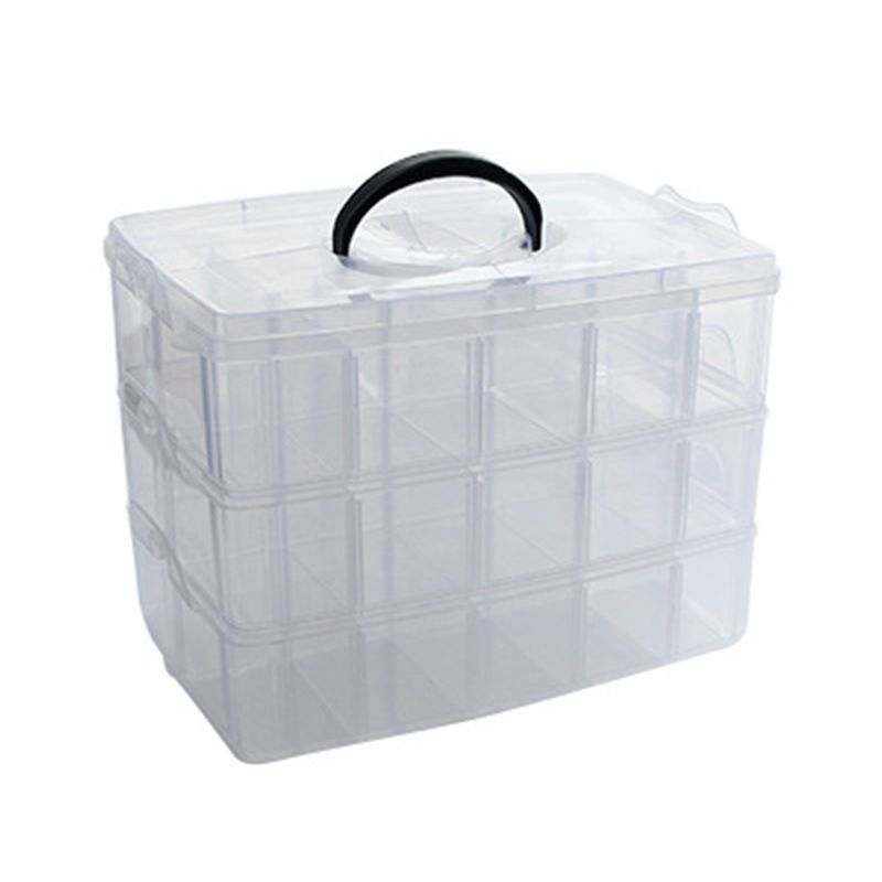3-Layer Transparent Storage Box Clear Stationery Organizer Cosmetics Tape Art Supplies Case Holder with Detatchable Compartments: Size M
