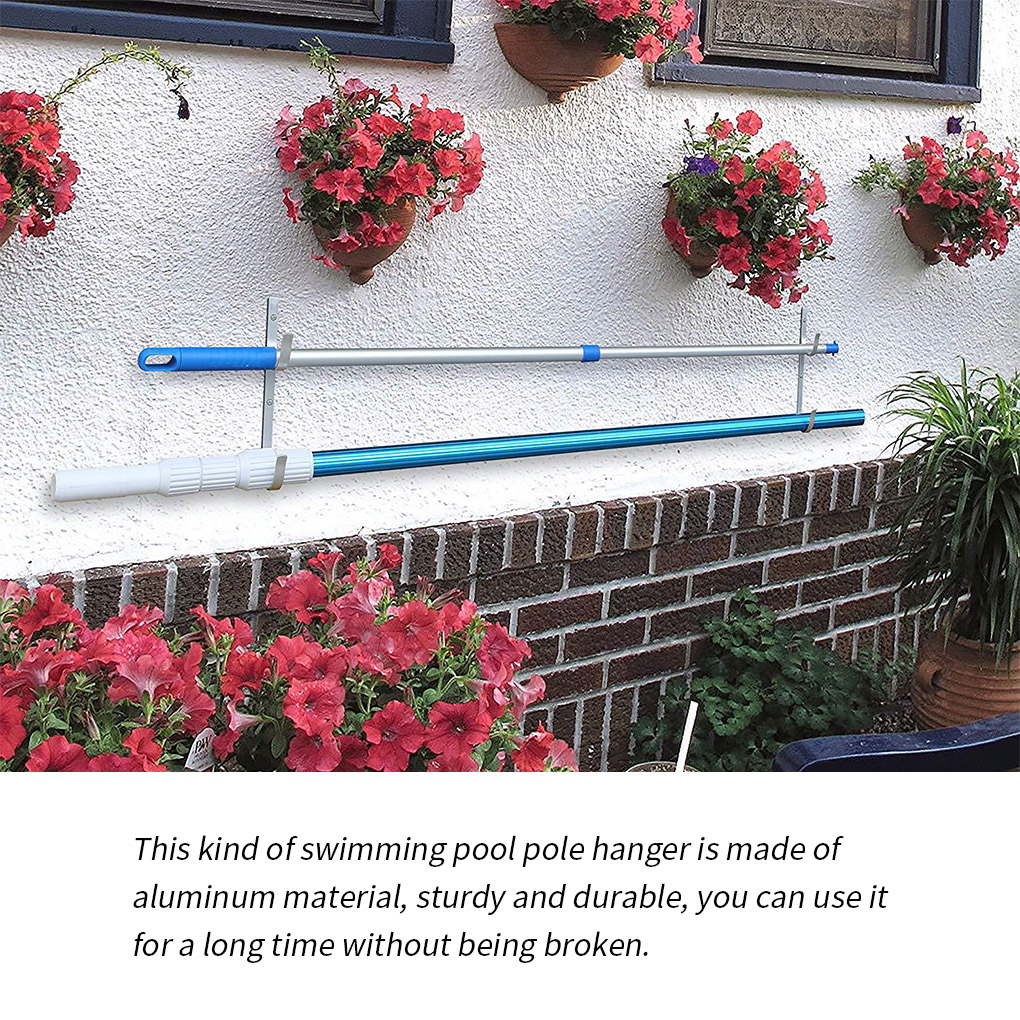 2 stücke Schwimmbad Pol KleiderbüGel Metall Pol Schwimmen Schwimmbad Lange stange rohr halterung Lange Schaufel Hacke Garten Werkzeuge Lagerung Haken mit Schrauben