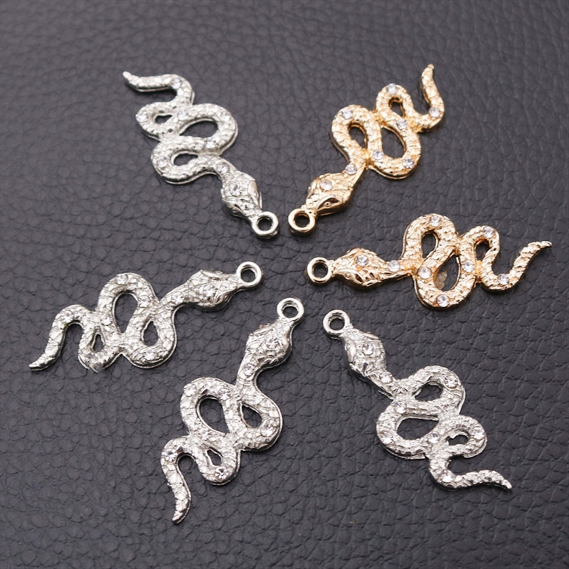 8Pcs Handgemaakte Rhinestone Snake Metalen Hangers Diy Charms Ketting Oorbel Sieraden Ambachten Maken Voor Vrouw 35*15Mm a2221