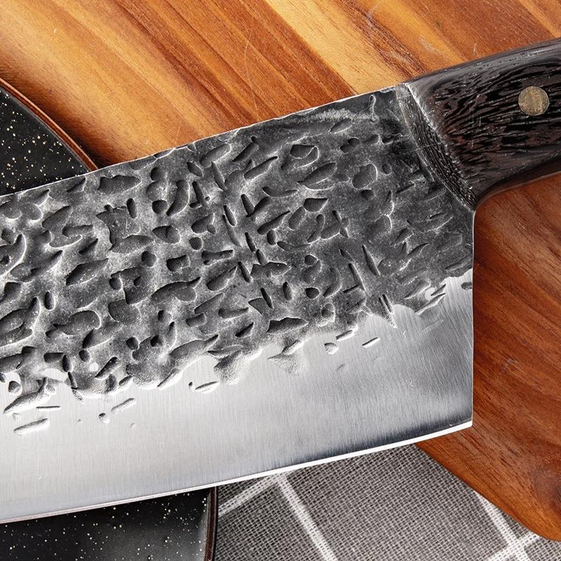 Hand Forged Hammer Pattern Kitchen Knife Chinese Style Kitchen 5Cr15 Stainless Steel Chop and Slice Knife Sharp Kitchen Knife