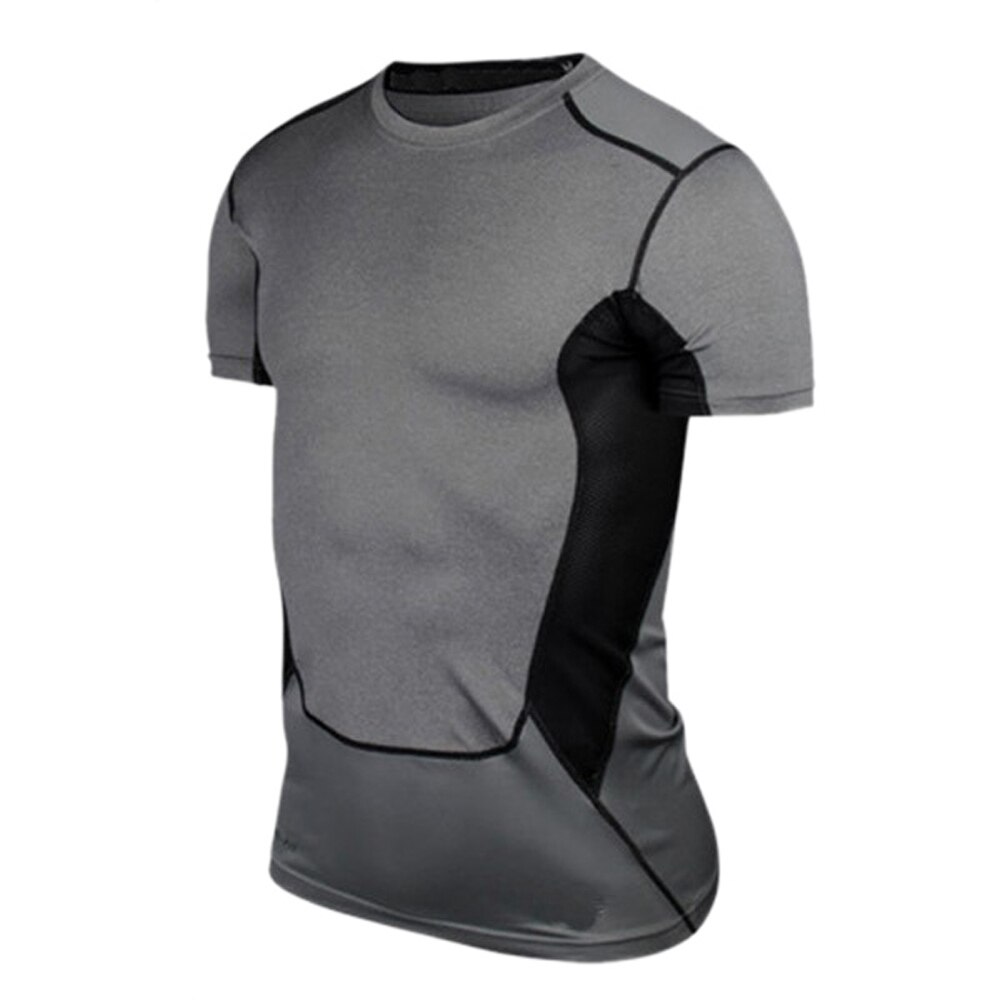 Mannen \ \ \ Quick-Droog Compressie Under Base Layer Top Strakke Korte Mouw T-Shirt Sport Collection S-XXL AHPU: Grijs / M