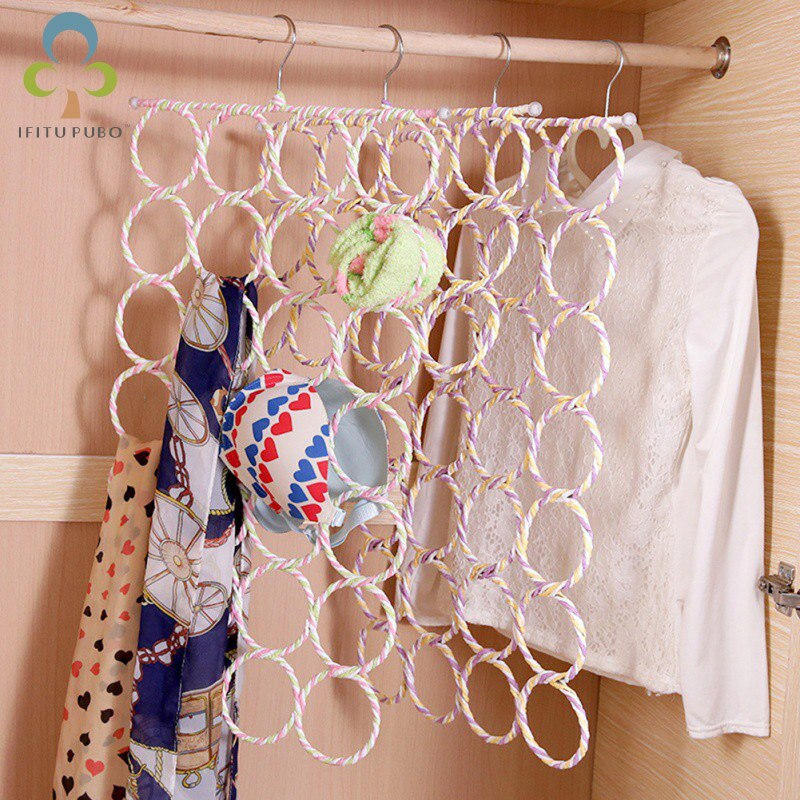 Crestive 12/28-Ring Paper Rattan Hanger Scarf Towel Stand Tie Display Stand Scarf Storage Rack LXX
