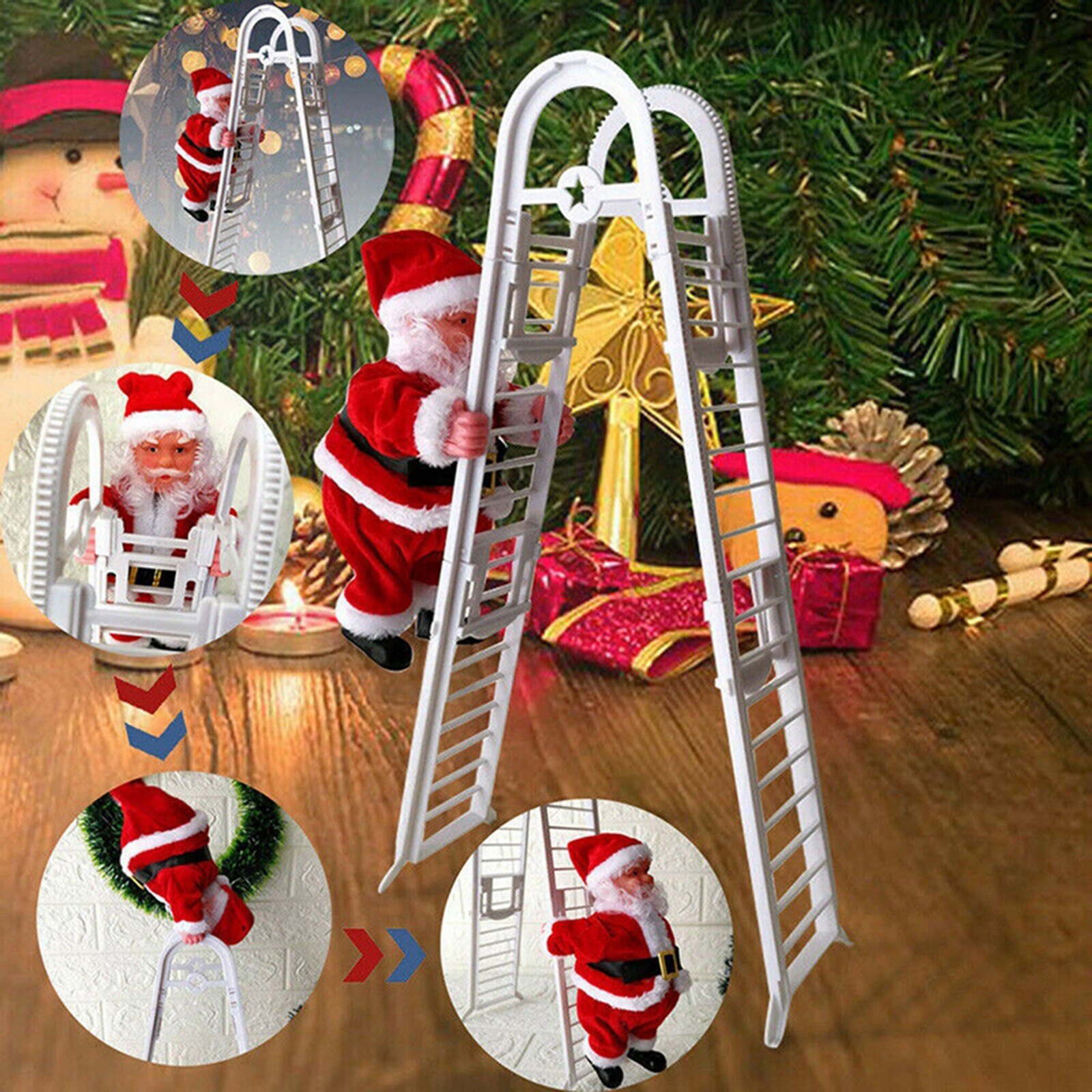 Stepping Santa Claus Climbing Christmas Ladder Lights House Decorations