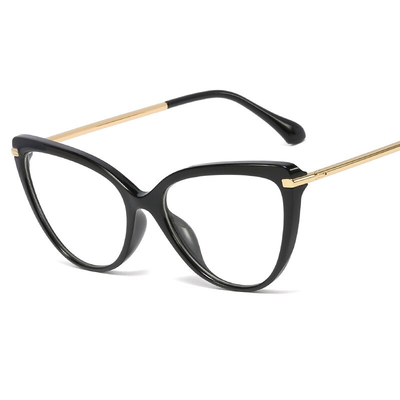 Gafas Cat Eye para mujer, Cateye Tr90 montura metálica, Gafas de piernas primaverales para mujer, Gafas Retro Vintage para mujer, marcos de Gafas: black