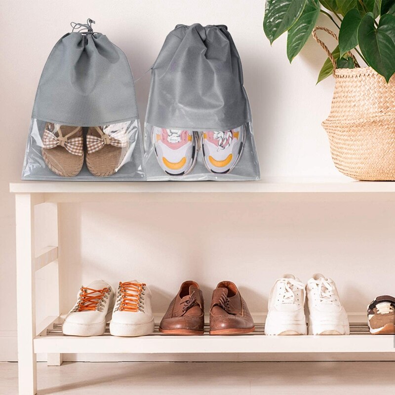 Bolsa de zapatos de viaje, organizador de ahorro de espacio con cordón, bolsas para almacenar calzado, no tejidas, a prueba de polvo, 15 Uds.