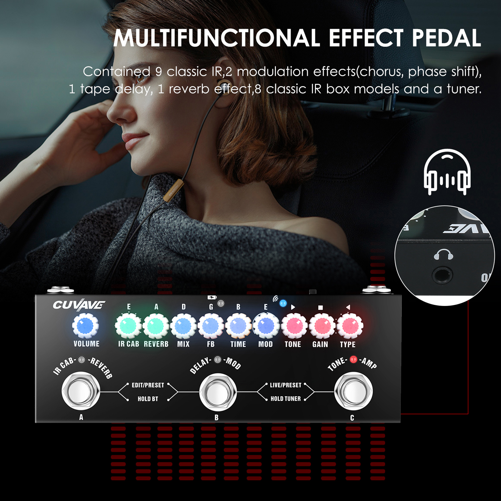 Punbaby-Pédale d'effet JECombined électrique multifonctionnelle portable, VAVE toxique, lecture de musique sans fil, téléphone portable