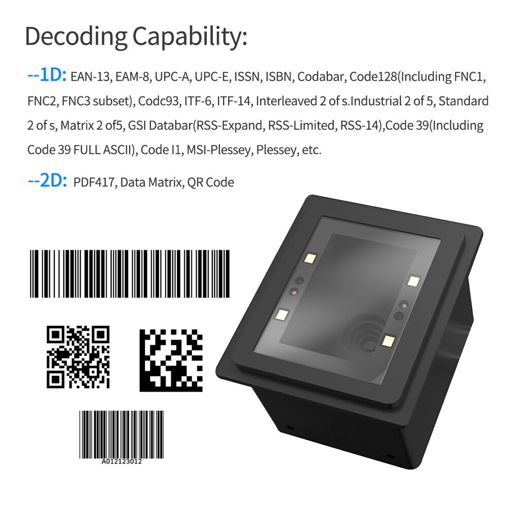 Aiblettore di codici a barre 1D/2D/QR Scanner di codici a barre incorporato modulo di autoinduzione Scanner connessione USB controllo dei comandi per il pagamento