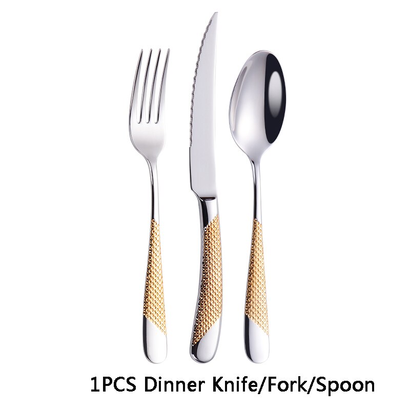 304 Stainless Steel Luxury Flatware Cutlery Set Silver Kitchen Tableware Set Dinnerware Fork Spoon Knife Western Gold Dinner Set: 3pcs Gold