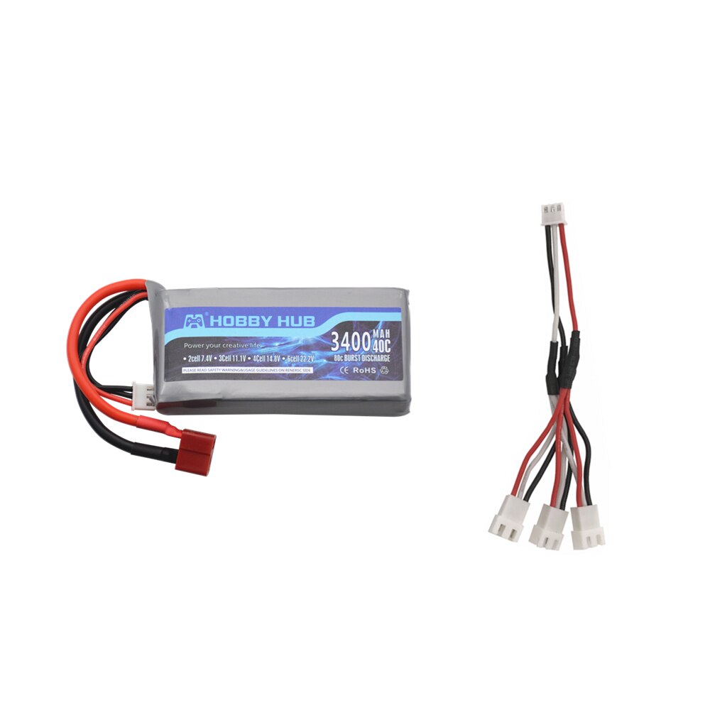 Batería Lipo de 7,4 v y 3400mah para Wltoys 12428 12423, vehículo RC de cuatro ruedas, coche de control remoto, batería de 1500mAH, 7,4 v, 03 Q39 Feiyue, pieza de cargador de control remoto: Borgoña