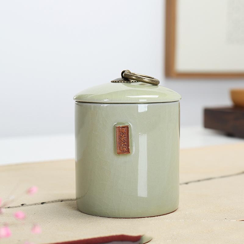 3 färger telåda keramikburk lång jing teförvaring lufttäta kannor kaffeorganisatör förvaringstankar kök matbehållare med lock: Ccyw-qianhuangse