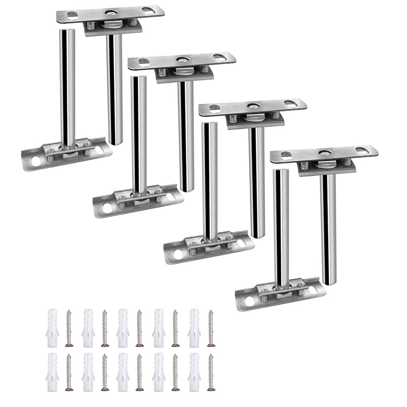8PCS 4 Inch Stainless Steel Floating Shelf Brackets Low Profile Shelves Concealable Mount Blind Shelf Support Brackets: Default Title