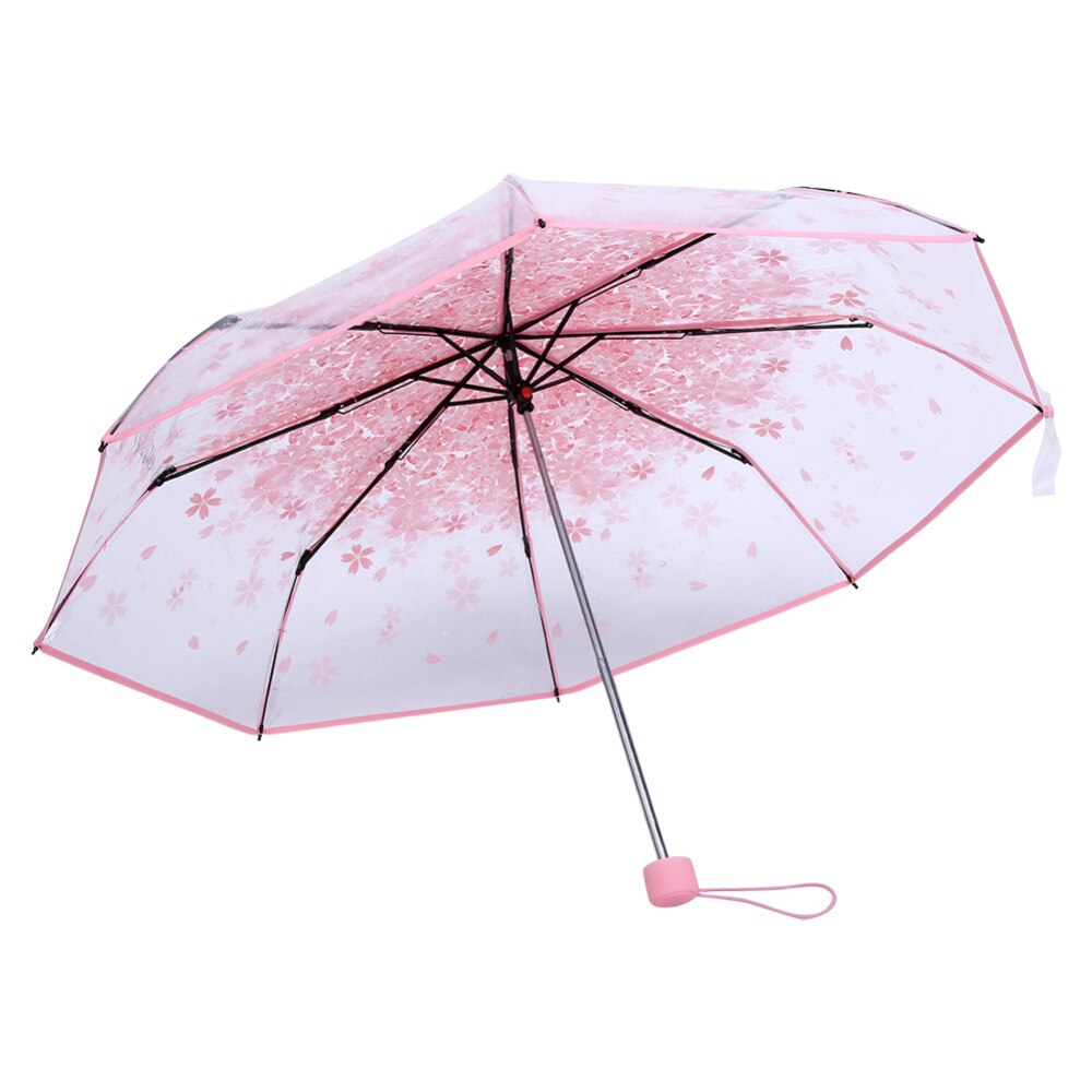 Transparent Folding Women Cherry Blossom Umbrella Fashionable Princess Fold Sun Rain Umbrella