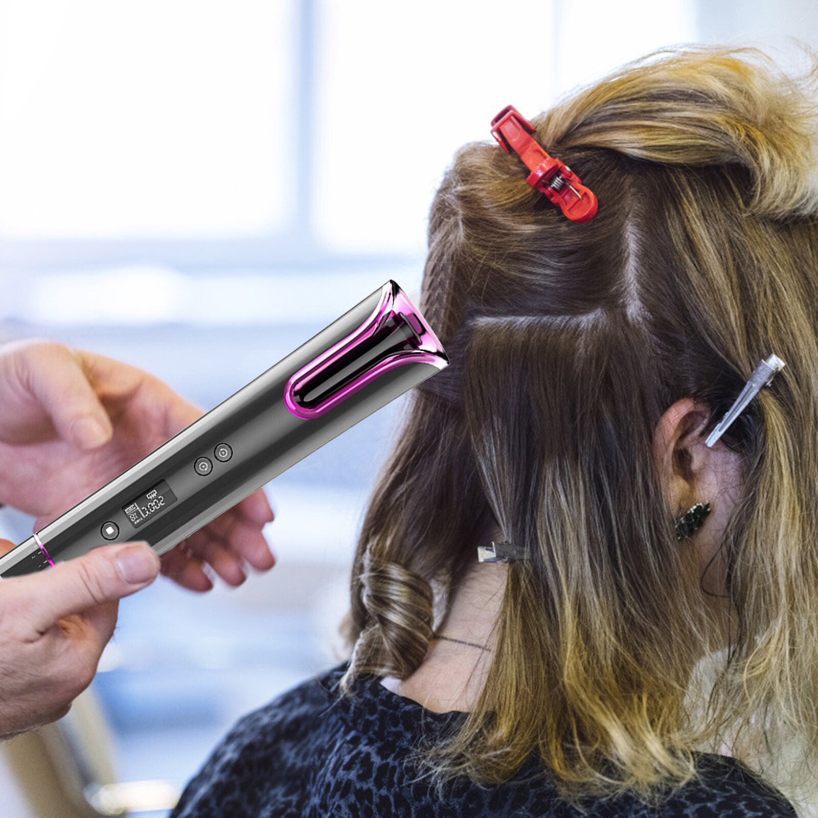 kabellos Automatische Haar Curler eisen drahtlose Eisstockschießen Eisen USB Aufladbare Luft Curler für Locken Wellen LCD Anzeige Keramik Lockige