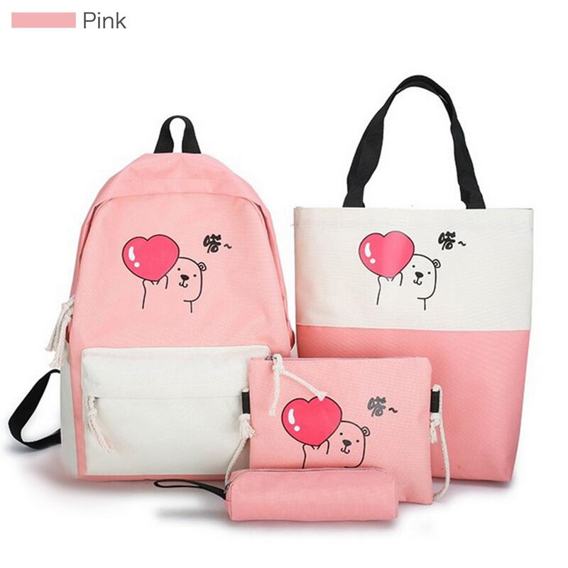 filles toile quatre pièces grande capacité sac à dos contraste couleur décontracté sac à dos sacs d'école pour les femmes Schulrucksack: C