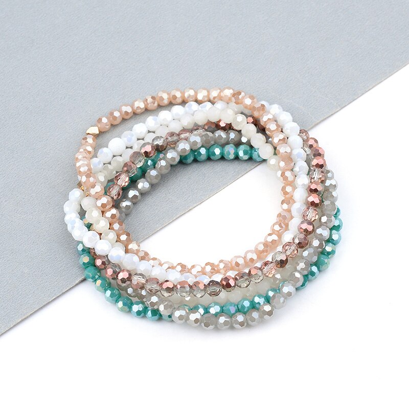 Bojiu 6 stuks/set meerlagige dames kristal armbanden wit groen ab grijs kristal kralen armbanden femme feest sieraden bcset 238