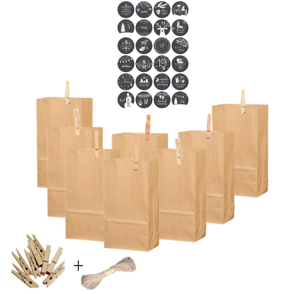 24pcs/set Kraft Paper Bag Christmas Bag Treat Candy Box Birthday Year Party Favor Stand Bags: L