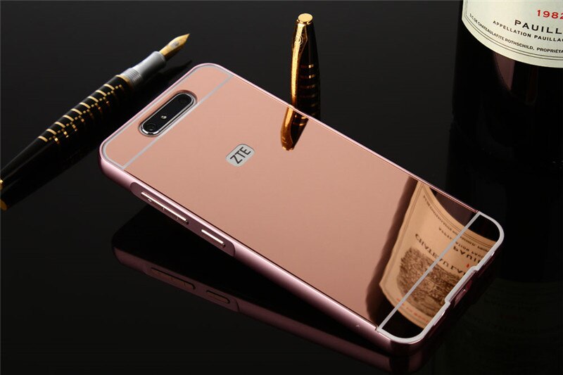 For ZTE Blade V8 case Luxury Rose Gold Aluminum Mirror Back Cover Case For ZTE V8 V 8 Case Protective Phone Bags: Rose Golden