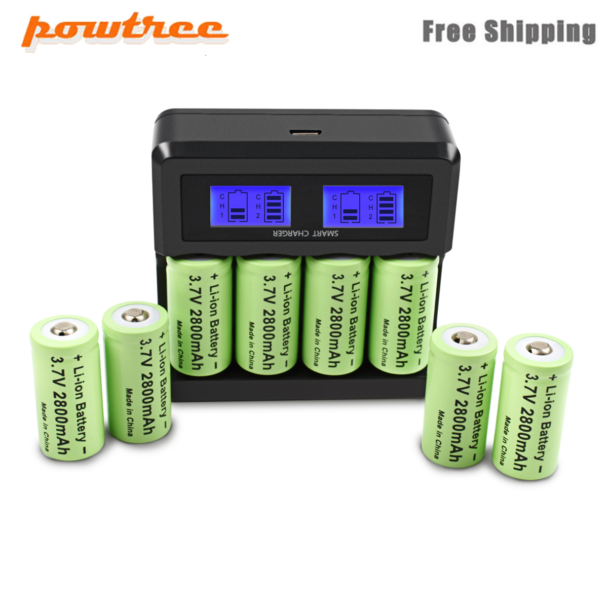 Powtree-batería recargable CR123A RCR 16340 ICR para baterías de cámara, Pila de ion de litio, 2800, 3,7 mAh, 123 V, para linterna