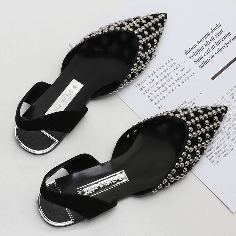 Z * sandales à bout pointu et simple, chaussures creuses pour femmes, grands dos à rivets, chaussures plates pour femmes chaussures pour femmes