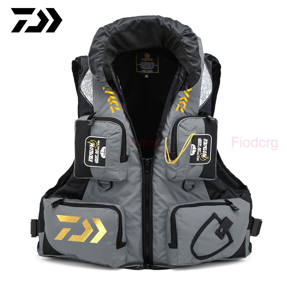 Daiwa-Chaleco de pesca al aire libre, salvavidas, ropa de pesca, aparejos de pesca, chaleco de flotación transpirable portátil: Gris / XL