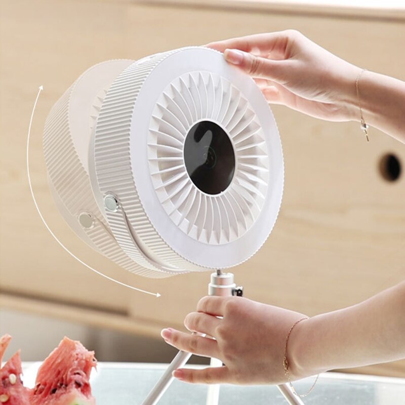 Portable Rechargeable Floor Standing Fan with LED Lamp for Home Room Hanging Camping Ceiling Cooling Air Cooler Fan 3 Gear Wind