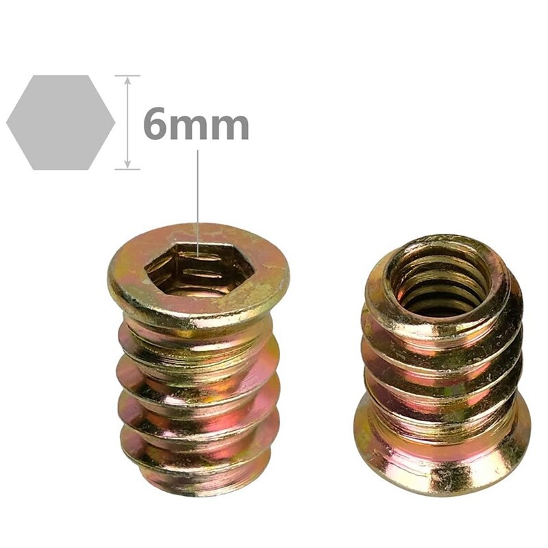 100Pcs M6 X 15Mm Meubels Schroef In Moer Schroefdraad Hout Inserts Bolt Fastener Connector Hex Socket Drive