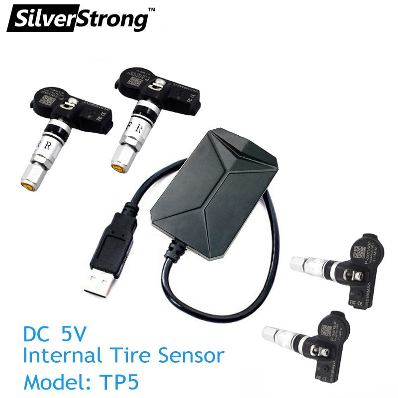Silverstrong Tpms Usb Band Alarm Auto Bandenspanningscontrolesysteem 4 Tire Sensoren Temperatuur Voor Android Auto Dvd