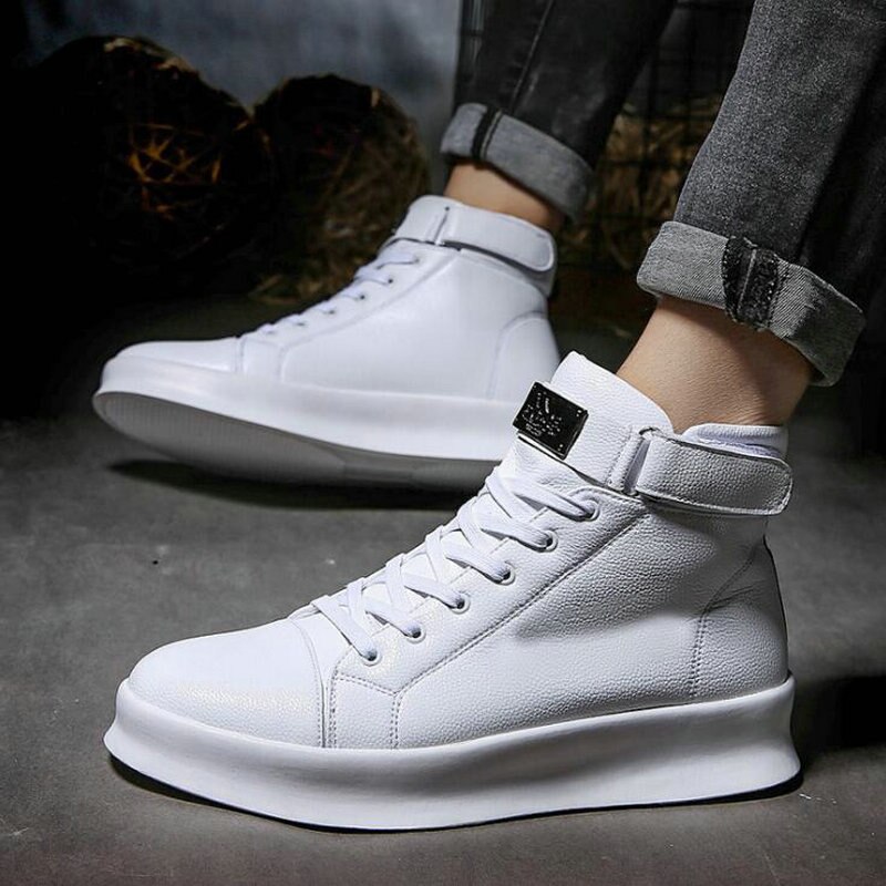 Mode Outdoor Mannen Casual Schoenen Volwassen Comfortabele Heren Sneakers Hoge Top Zwart Wit Man Walking Trainers Schoenen A56-96: WHITE / 10