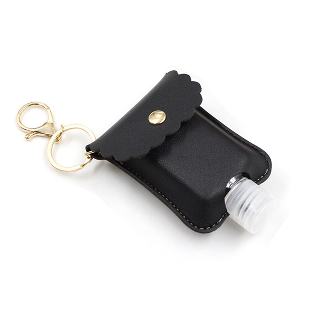 30ml Travel Leak Proof Leather Case Keychain Bag Refillable Empty Bottle For Hand Sanitizer Bag With Key Rings Pendant Bottle: 30MLBlack A