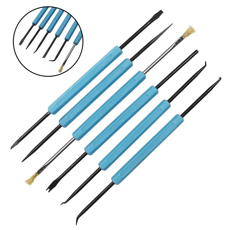6 pièces en acier ensemble d'outils de soudure ensemble de réparation composants électroniques soudage meulage nettoyage réparation outil pour les travaux de montage: Blue