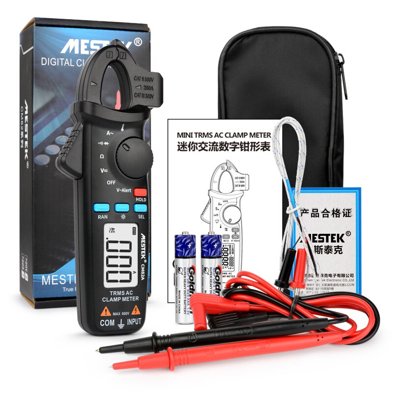 MESTEK AC Clamp Meter CM82A/B/C TRMS Auto-ranging Digital Clamp Multimeter Voltage Current Diode Continuity Tester with Clip: CM82A