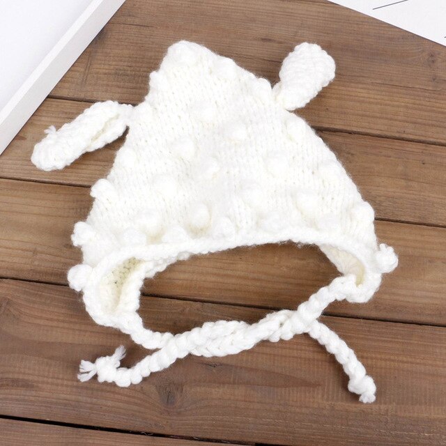 Gorros de lana con orejeras para bebés, con cordones, para otoño e invierno, para hombres y mujeres, sombreros artesanales, bonitos de punto: B4