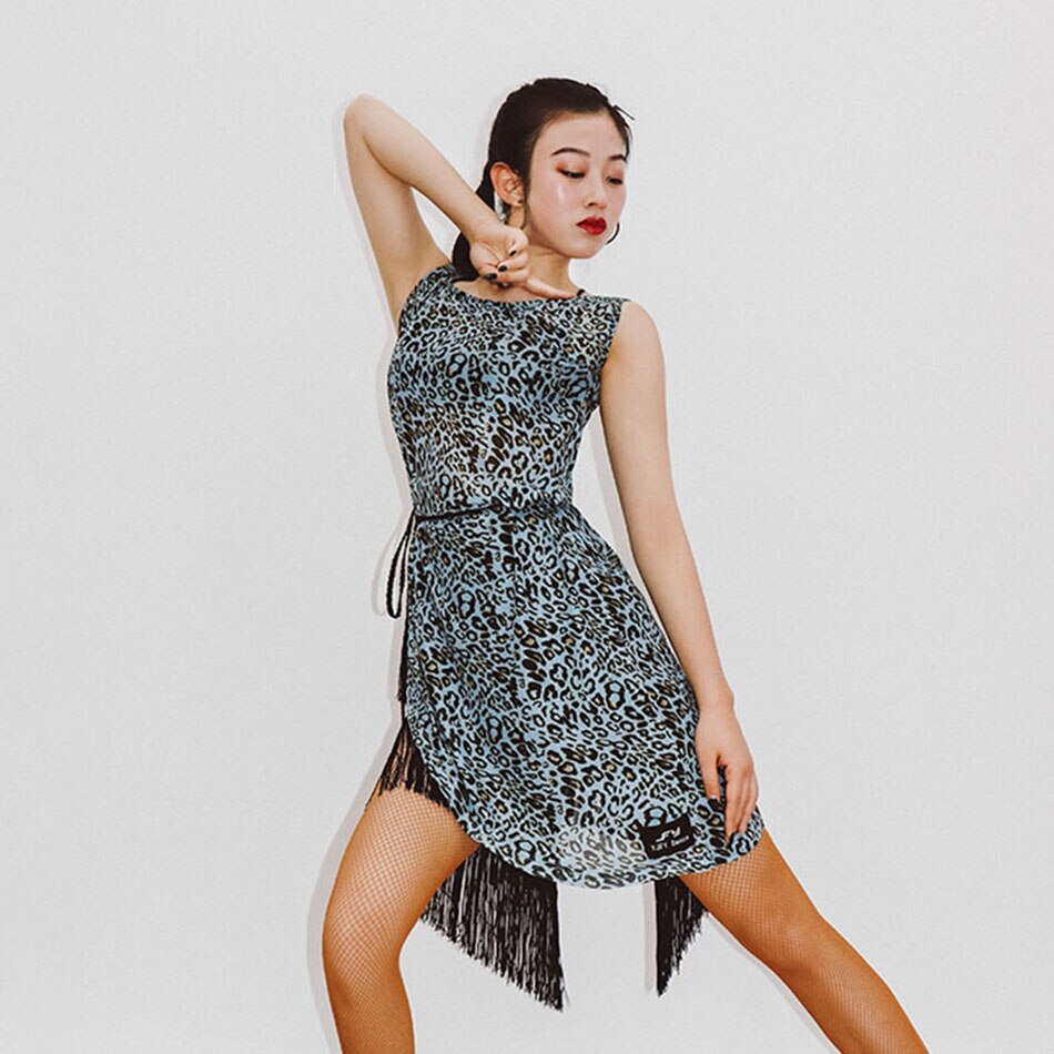 Latin Dance Dress Women W326 Sleeveless Light Leopard Performance Costume Dancing Cloth Belly Chacha Ballroom Dresses