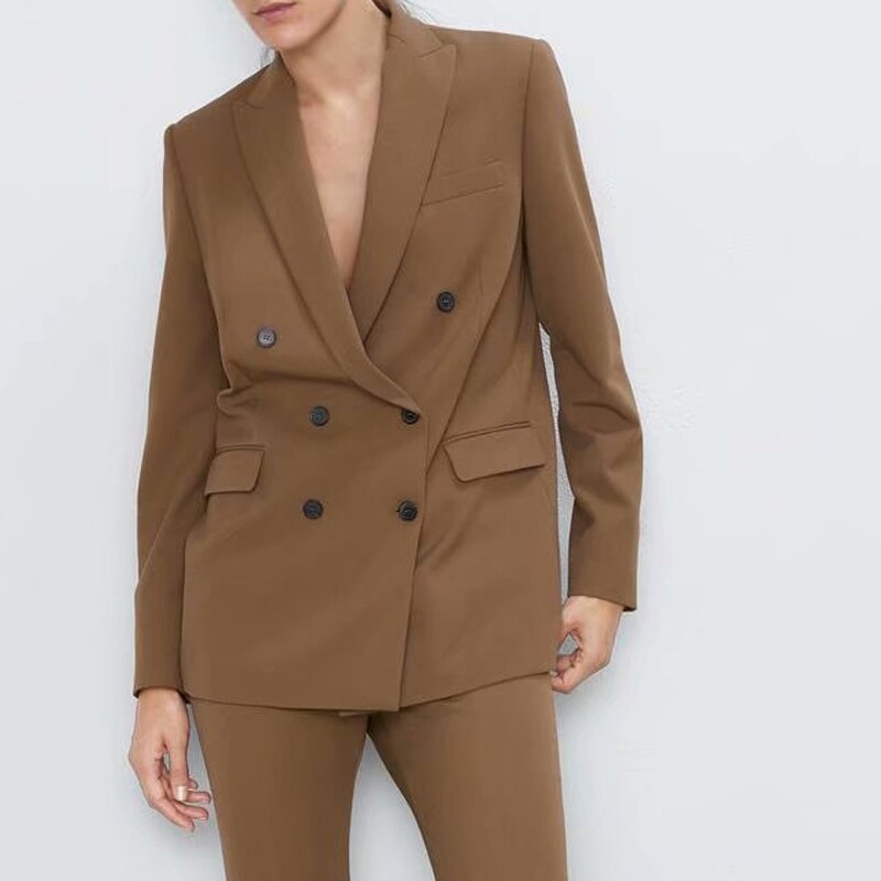 Traje de pantalón doble botonadura para mujer, chaqueta con muescas y pantalón, conjunto de dos piezas para mujer, ropa de oficina otoño , trajes para mujer: Blazer  / M