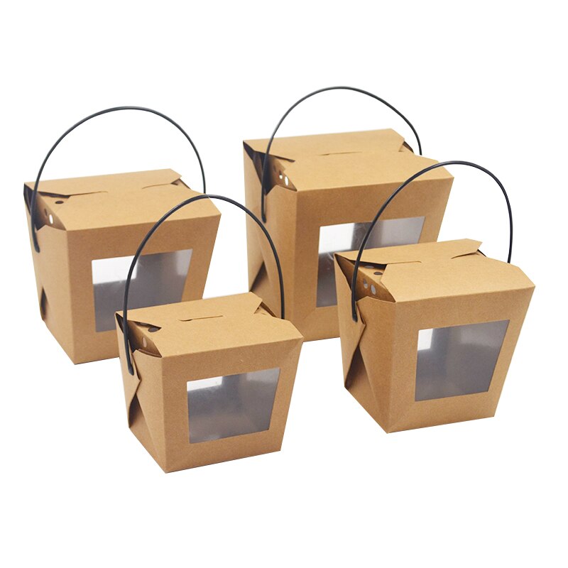 Fiambrera de papel kraft portátil, recipiente transparente para fruta, ensalada, macarrones, 450ml/728ml/900ml/1260ml