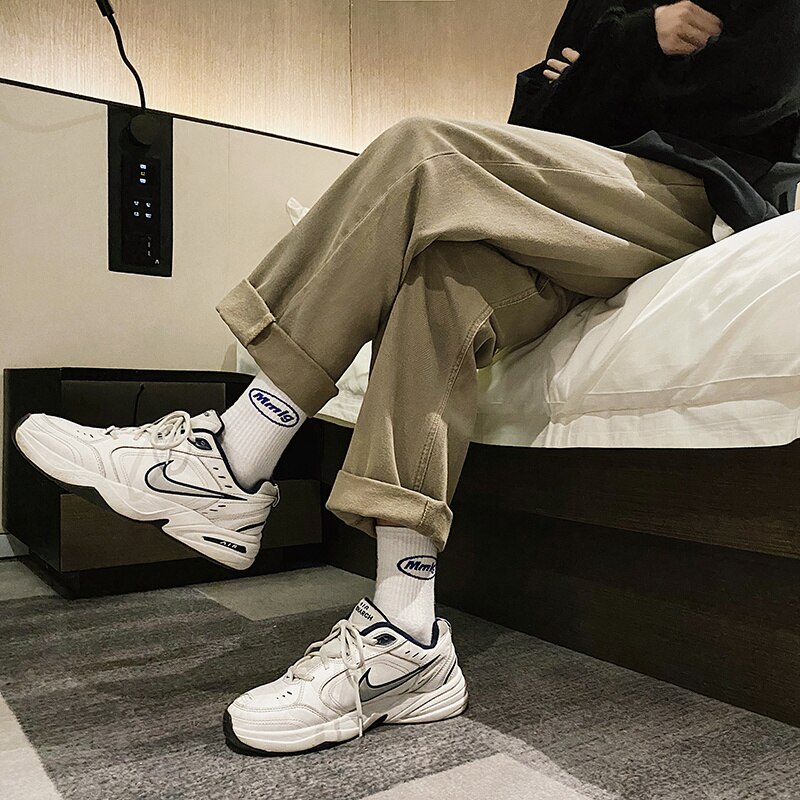 Caqui verde y Beige Jeans de de los hombres holgado Casual Jeans hombres Streetwear suelta Hip-hop, recto de Denim Pantalones ropa para hombre