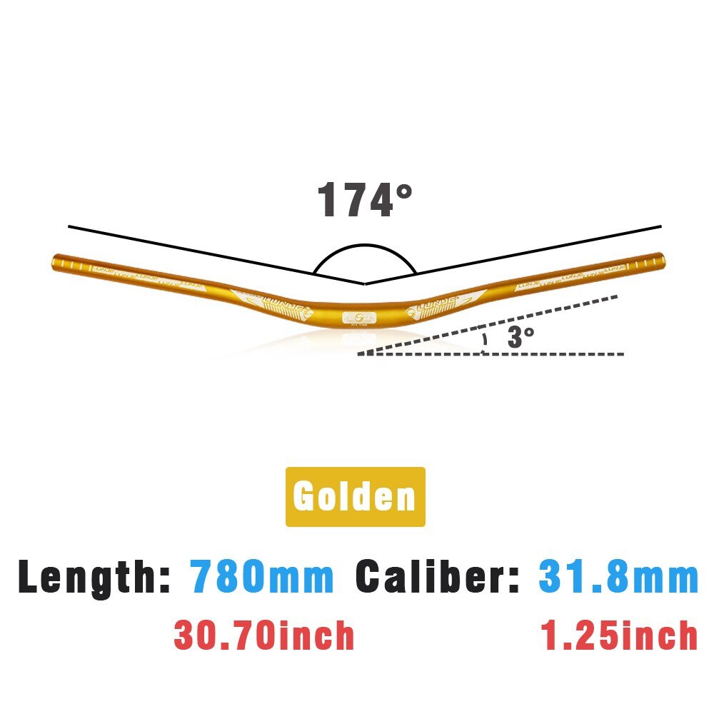 Accessori per Mountain Bike con manubrio curvo per bicicletta in lega di alluminio LUNJE per parti del ciclo del volante con attacco manubrio da 31.8mm 720/780mm: 780mm Golden