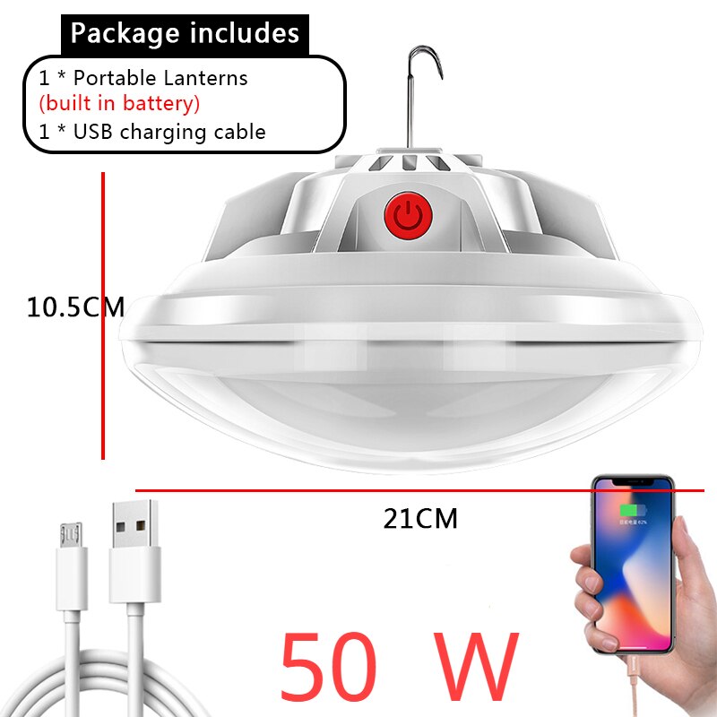 50W Rechargeable LED Bulb Lamp Remote Control Solar Charge Lantern Portable Emergency Night Market Light Outdoor Camping Home: 50W