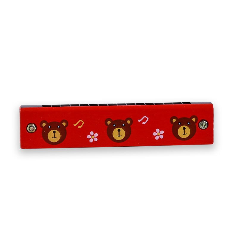 1Piece 13CM Wood Plastic 16 Holes Harmonica Toy Cute Flower Fun Double Row Early Educational Musical Instrument For Kids: small bear 2