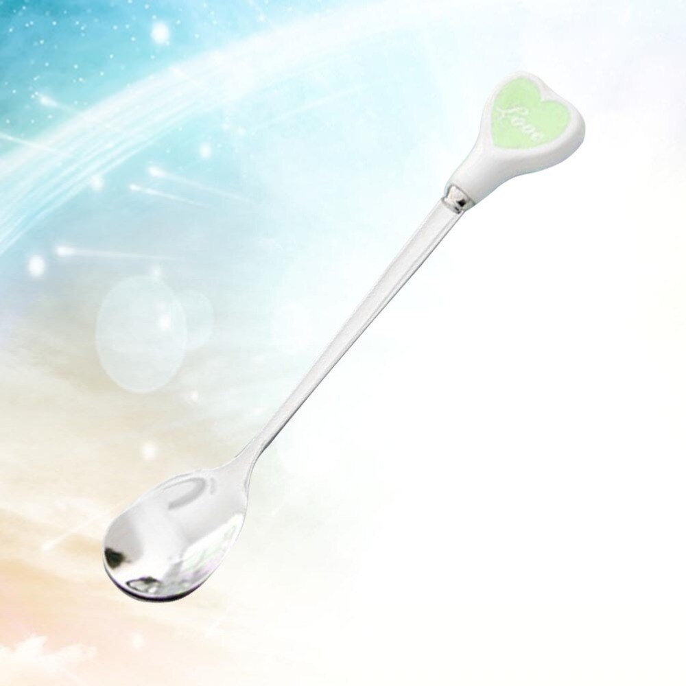 Stainless Steel Spoon with Ceramic Love Heart Handle Tableware Coffee Dessert Spoon Mixing Spoon (Red): Green