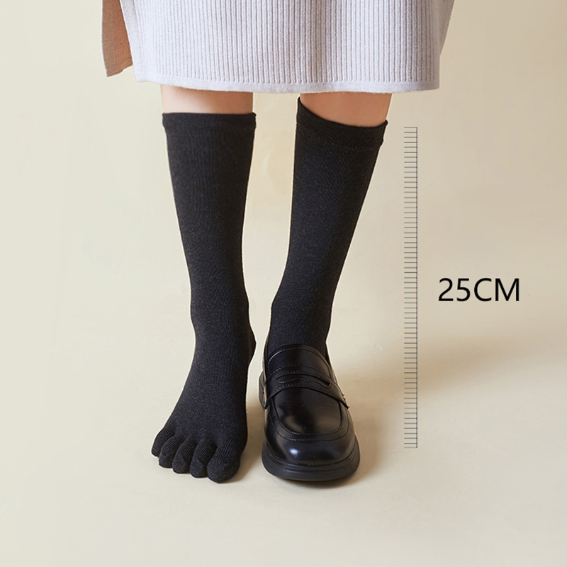 Damen-zehensocken, winter-frühlingssocken aus baumwolle, lässige japanische stil-sportsocken, wadenlang, einfarbige zehensocken