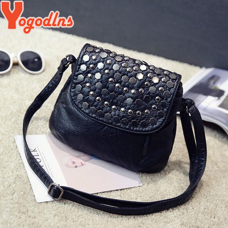 Yogodlns – sac à main en cuir noir pour femmes, pochette Rivet, petite bourse de soirée, à bandoulière, sacoches de soirée
