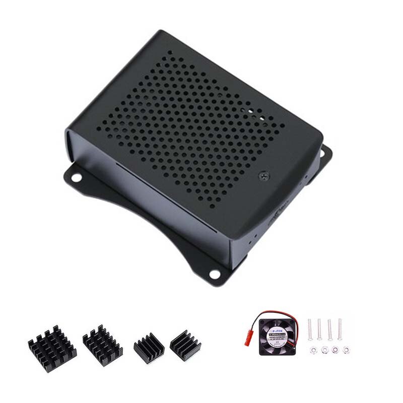 Newest Aluminum Raspberry Pi 4 Case with fan Hanging bracket Compatible + Heatsink for Raspberry Pi 4 Model B: Black Case Set