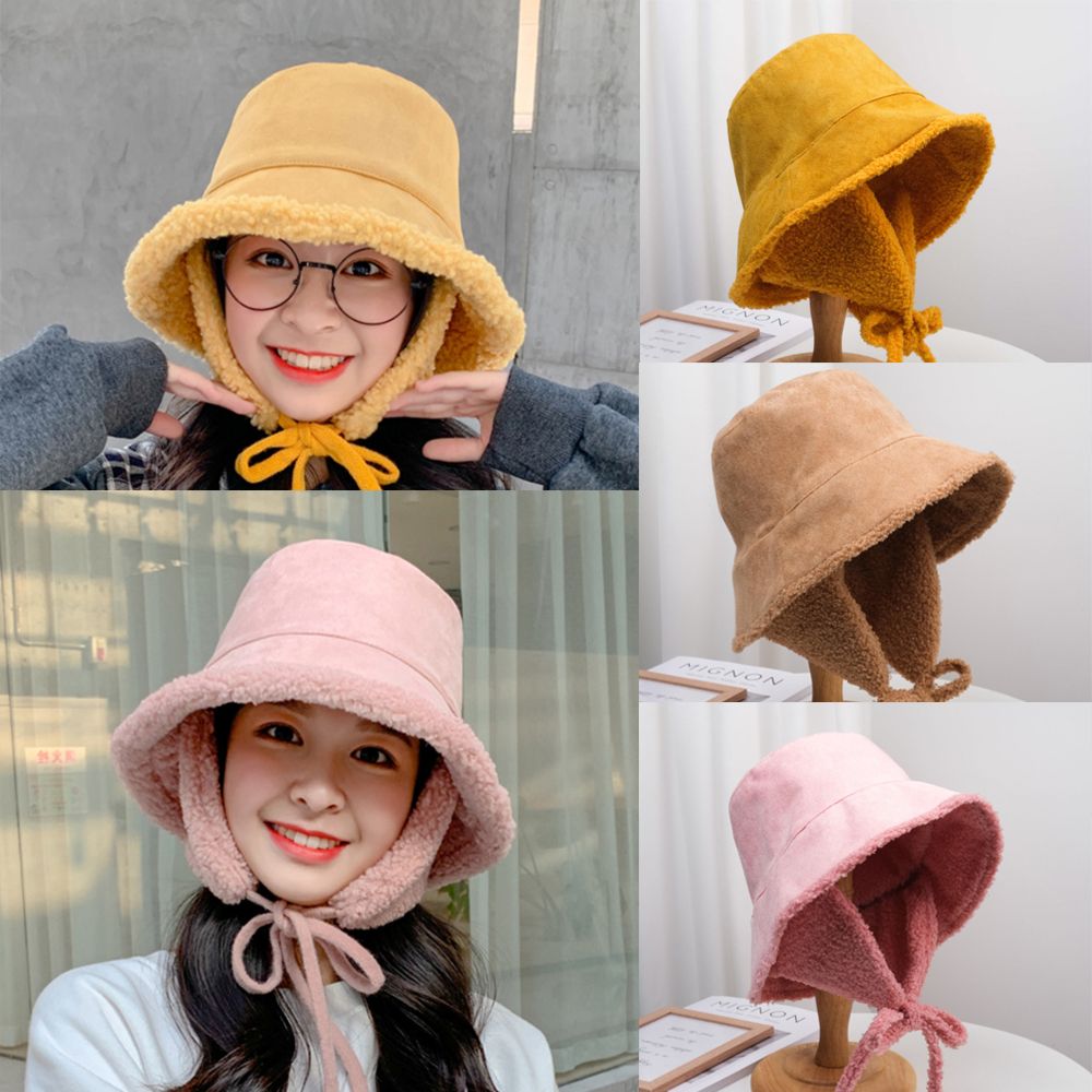 Pluche Vissershoed Wintermuts Voor Dames – Pluizige Bucket Hoed Met Imitatiebont – Warme Brede Rand Muts In Geel (58 Cm)