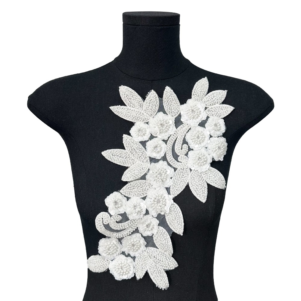 Parches bordados de flores con lentejuelas, flores tridimensionales, apliques exquisitos para ropa, parches elegantes desmontables para ropa DIY: Zinc envejecido