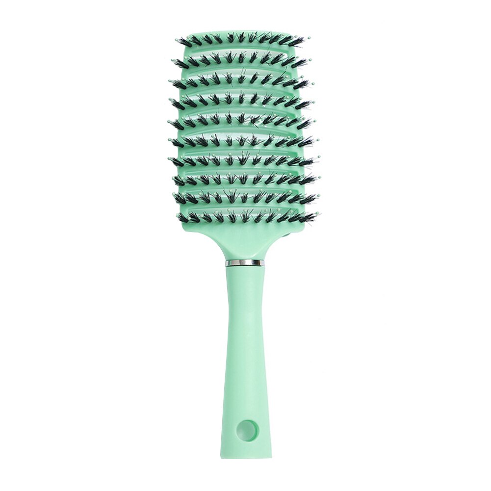 Cepillo de pelo de jabalí, peine de pelo curvado con ventilación, cepillo para desenredar el cabello grueso, masaje, cepillo de secado, peine de arbusto para el cabello: Light green